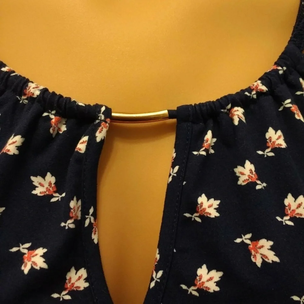 Heart Soul Navy Blouse with Lace Sleeves